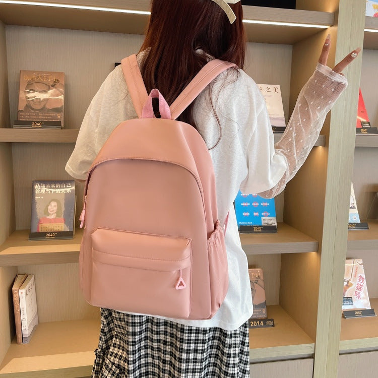 Solid Color Simple Backpack with Printable Logo Casual Canvas Backpack Large Capacity Junior High School Student High School Student Bag