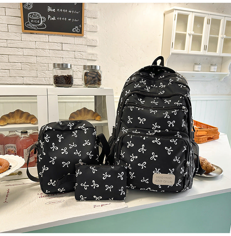 New Girls Backpack Japanese Ins Three-piece Bag Junior Senior high school Student Schoolbag Campus Style Large Capacity Backpack