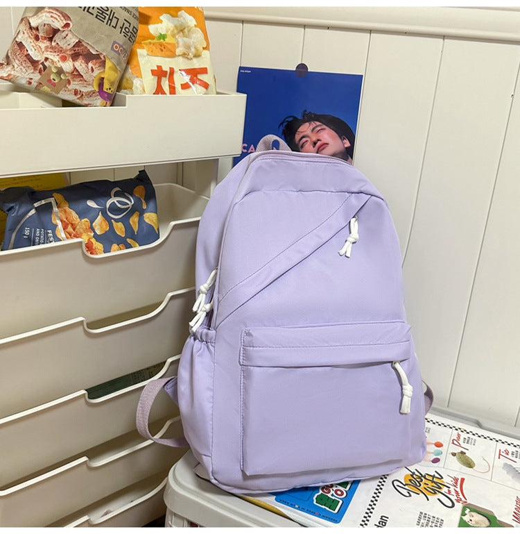 New Large Capacity Primary School Junior High School Students' Casual Schoolbag Japanese Style Fashion Simple Solid Color Travel Backpack