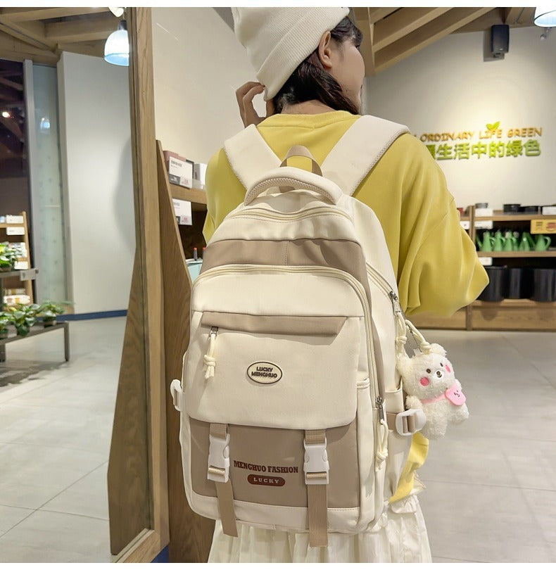 Korean Style Contrast Color Cute Backpack Female College Student Campus Style Schoolbag Japanese Style Junior High School Senior high school Large Capacity Backpack