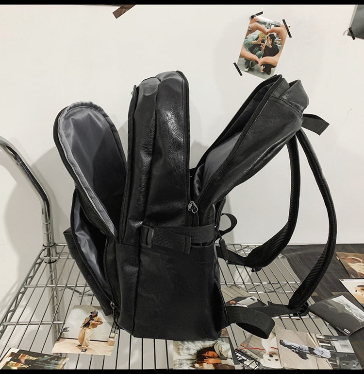 New soft leather retro men's and women's shoulder bag high school students college students large capacity schoolbag trendy cool all-match backpack wholesale
