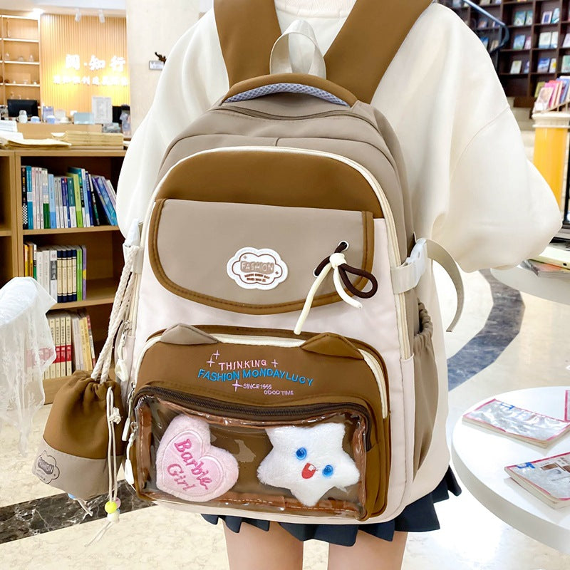 High-Looking Ins Style Schoolbag Junior High School Girl Backpack High School Student Large Capacity Cute Pain Bag Dopamine Backpack