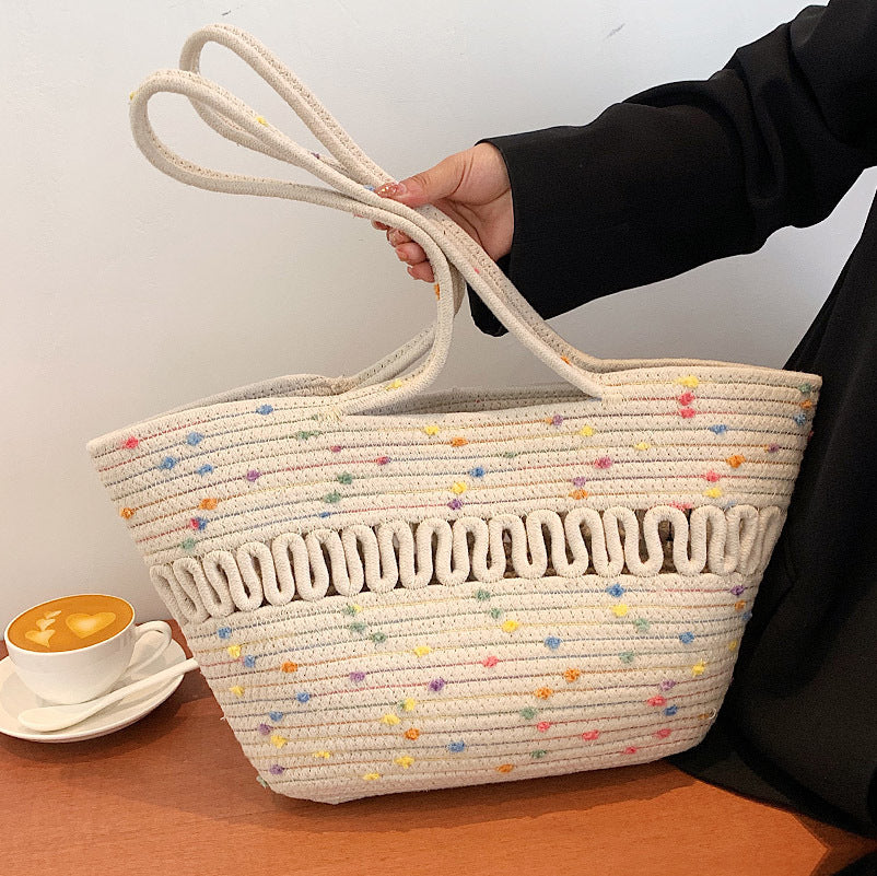 Summer Large Capacity Bag Women's National Style New Trendy Fashionable Simple Women's Bag Internet Trendy All-match Single-shoulder Straw Bucket Bag