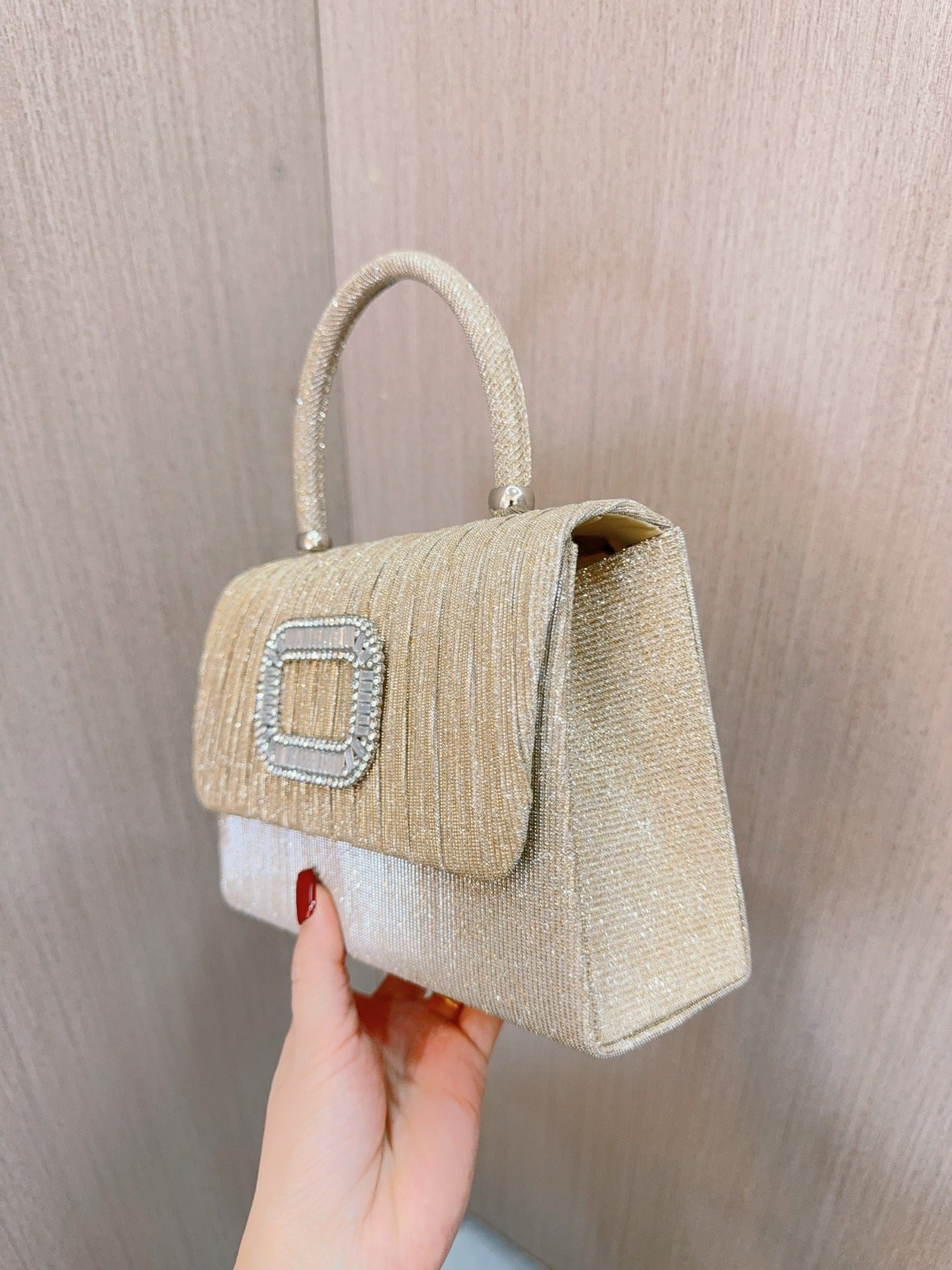 New Cross-border European and American Style Pleated Handbag Wedding Dress Birthday Banquet Evening Bag Diamond-encrusted Evening Bag