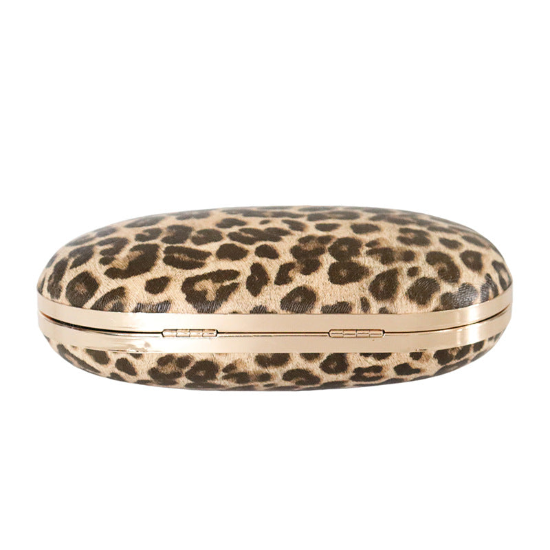 Cross-Border New Pure Handmade Classic Leopard Print Evening Bag Pu Banquet Evening Party Evening Bag Egg-Shaped Women's Bag Wholesale