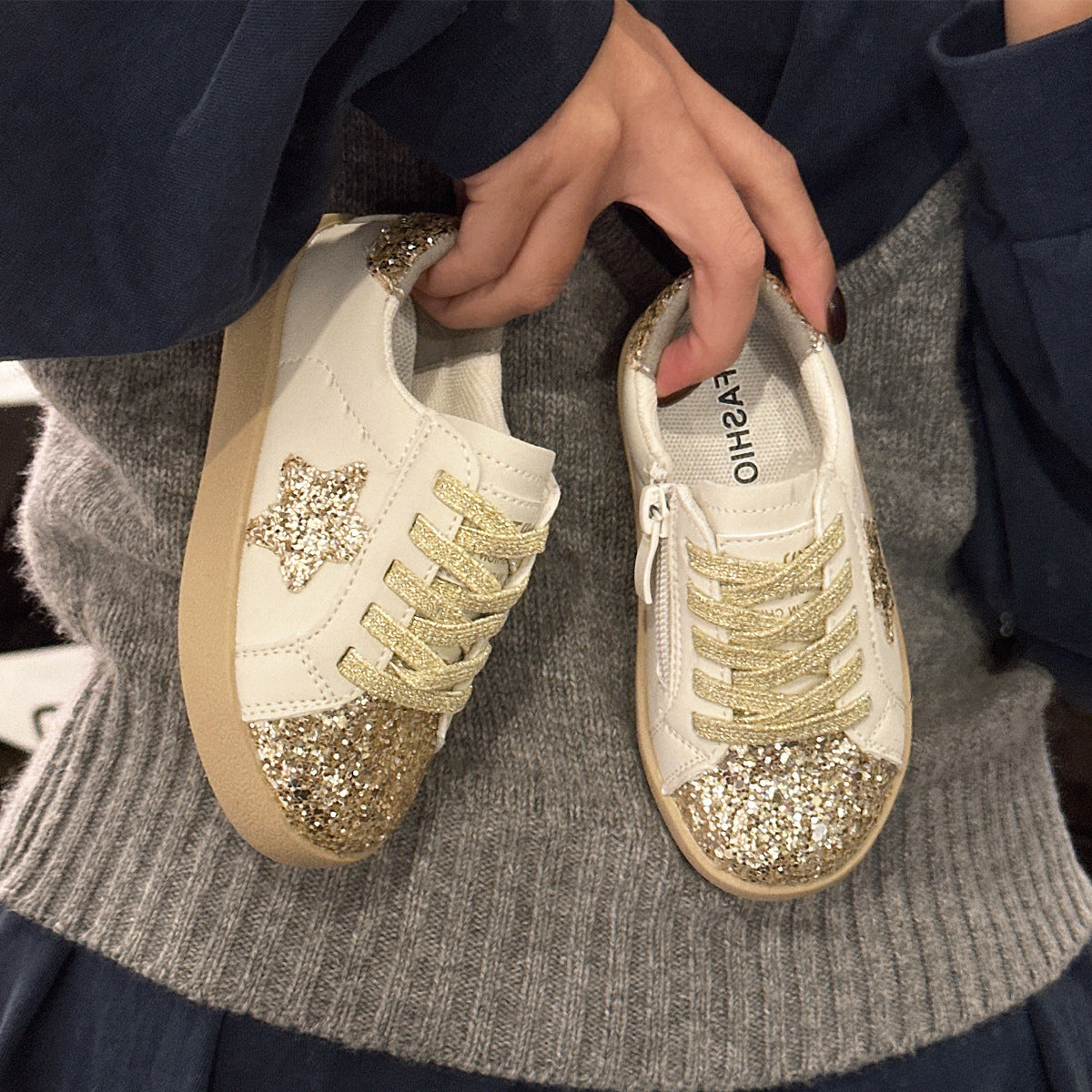 Girls' Board Shoes 2025 Spring Children's Sequin Star Shoes Children's 1-6 Years Old Baby Soft Sole Toddler Shoes Casual Shoes