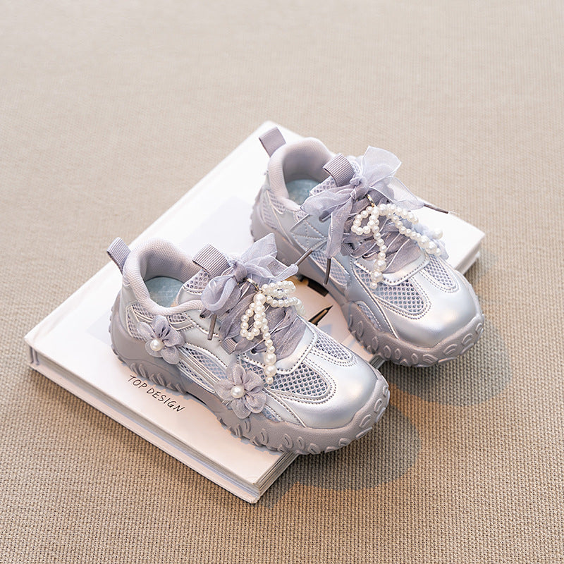 Girls' Shoes 2025 Spring and Autumn New Children's Sports Shoes Mesh Breathable Girls' Princess Training Shoes Running Shoes