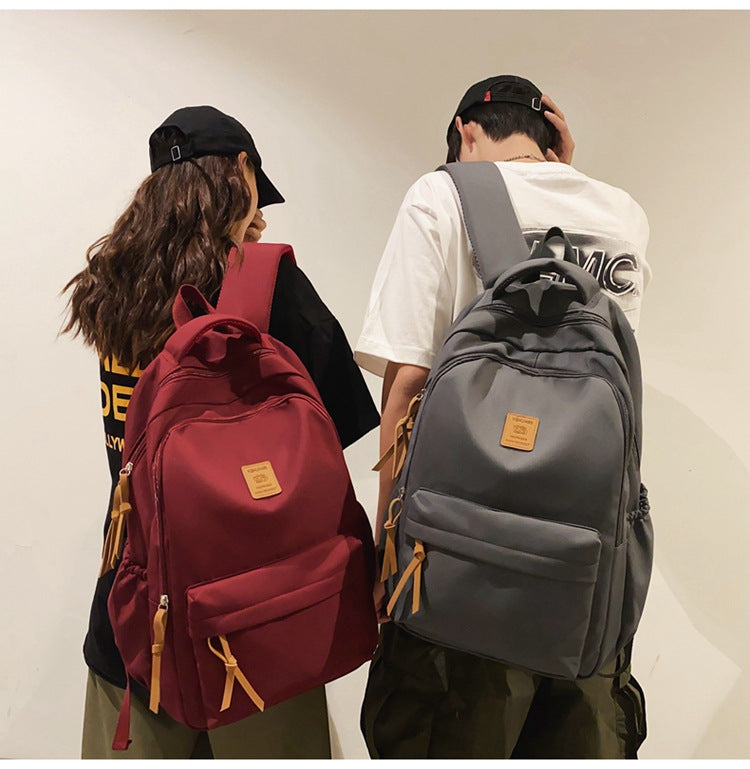 Solid Color Simple Couple's Schoolbag Large Capacity Fashionable All-match Personality Niche Backpack Travel Class Tutoring Backpack