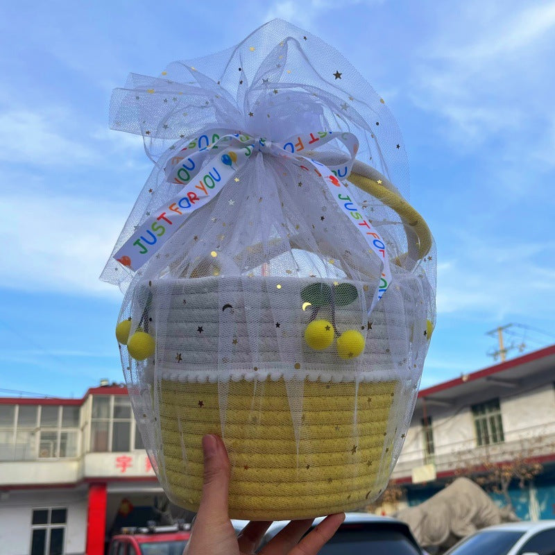 Cute Baby Souvenir, Cute Dog Cotton Thread Woven Bag, Hand-Held Cartoon Small Fresh Basket Bag, Hand-Held Women's Bag