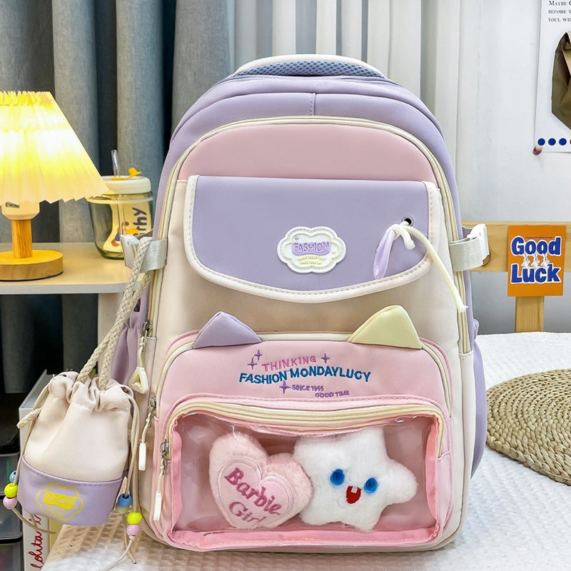 High-Looking Ins Style Schoolbag Junior High School Girl Backpack High School Student Large Capacity Cute Pain Bag Dopamine Backpack