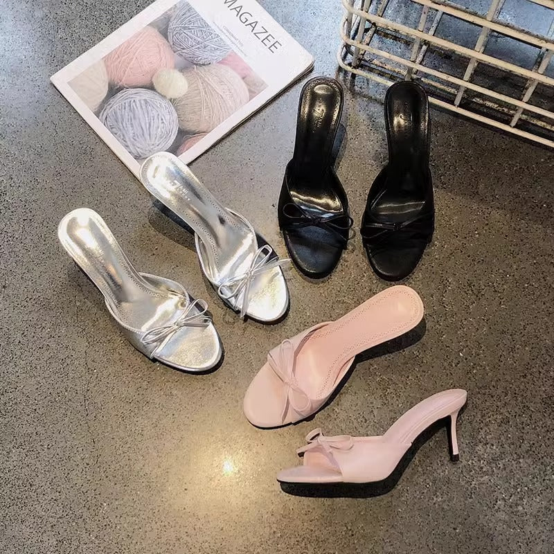 Simple and Sweet Bow-Knot Stiletto Sandals for Women, 2026 Summer New Style, Round-Toe Open-Toe Single-Strap High Heels