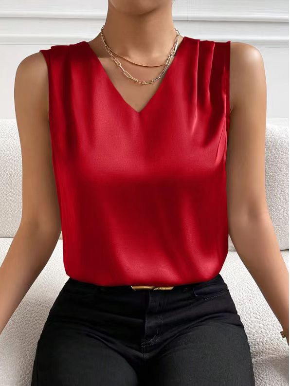 2026 Amazon European and American Cross-Border Women's Clothing Satin Suit Sleeveless Elegant Commuter Vest Base Top