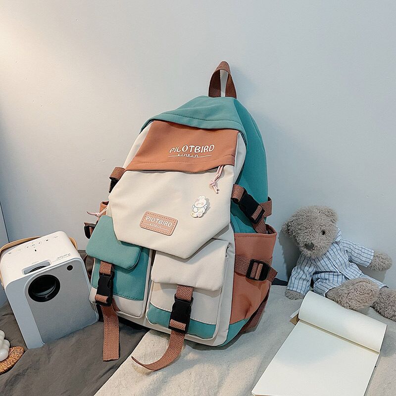 2026 New Nylon Color-Blocking Student Backpack, Fashionable and Trendy Backpack for Elementary, Middle, and College Students