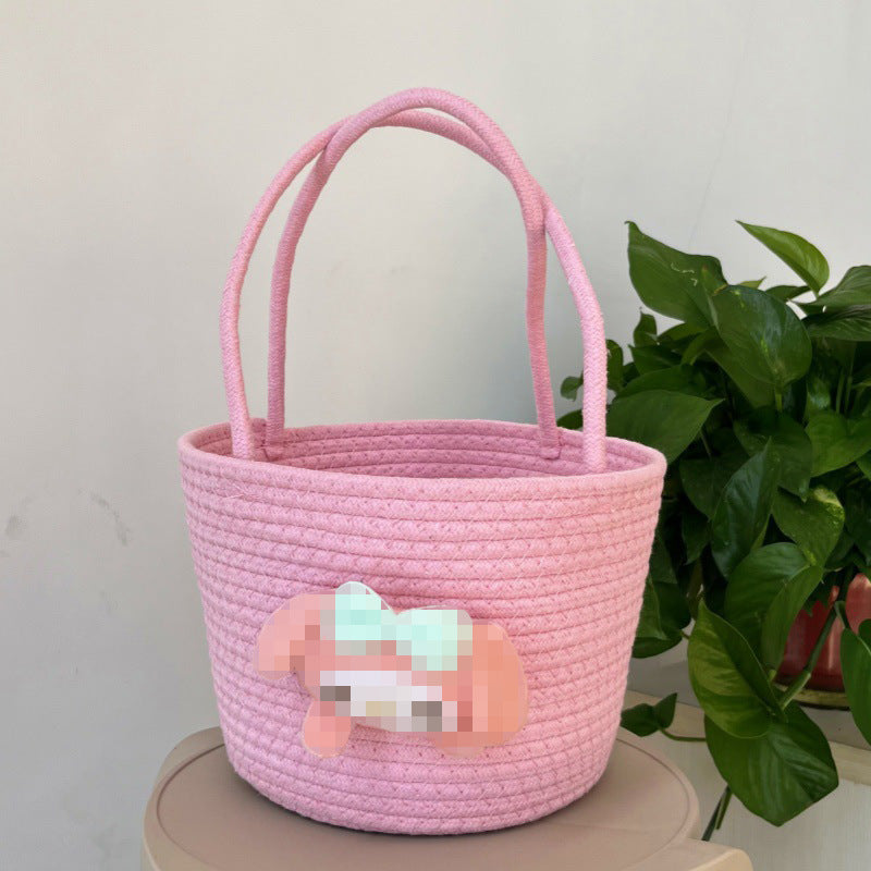 Cute Baby Souvenir, Cute Dog Cotton Thread Woven Bag, Hand-Held Cartoon Small Fresh Basket Bag, Hand-Held Women's Bag