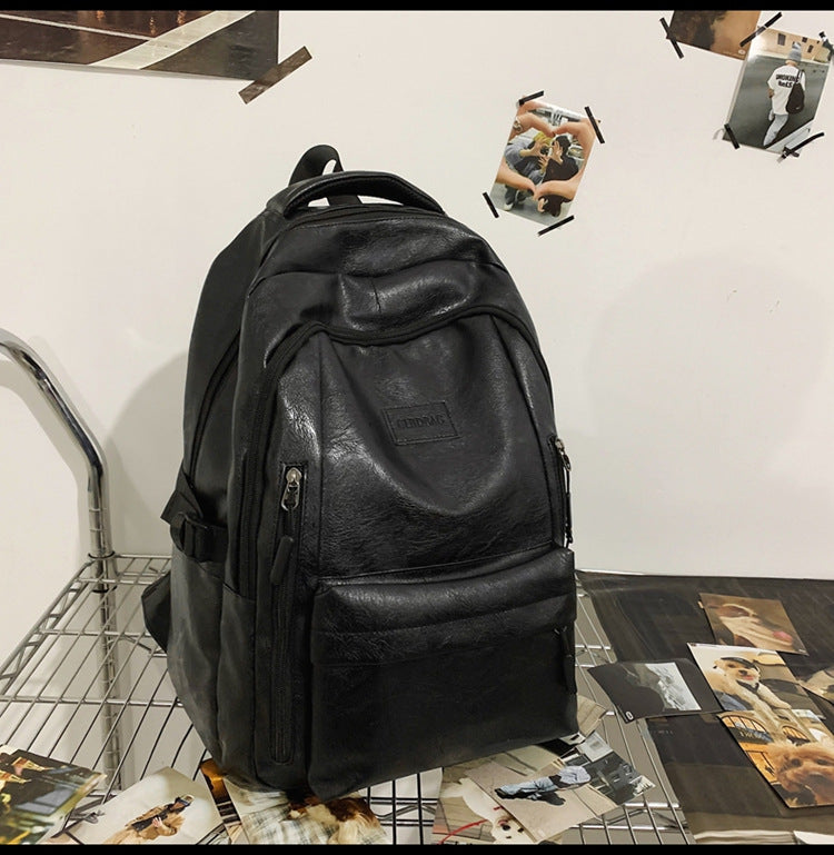 New soft leather retro men's and women's shoulder bag high school students college students large capacity schoolbag trendy cool all-match backpack wholesale