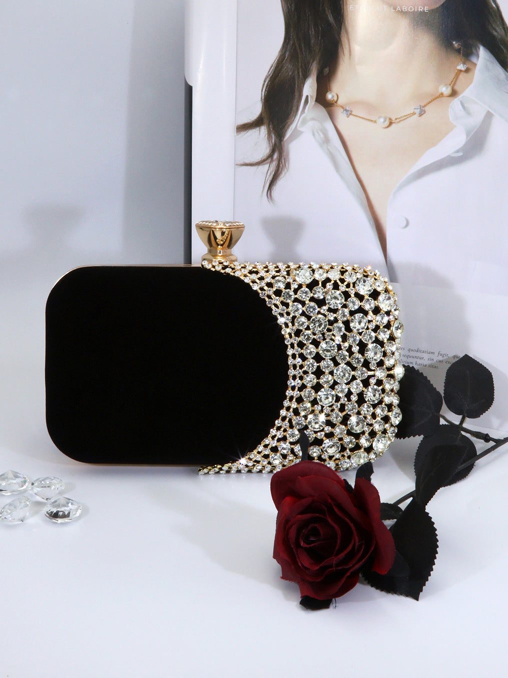 Cross-border New Velvet Banquet Bag High-end Box Bag Women's Evening Bag Diamond Buckle Dinner Clutch Bag Chain Cheongsam Bag