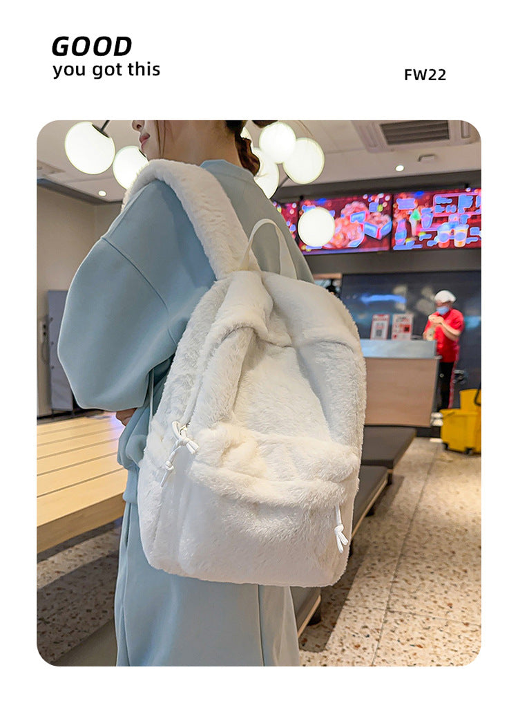 Stuffed Backpack, Korean Style Versatile Backpack, Autumn and Winter Niche High-Value School Bag, Female College Student Class Bag