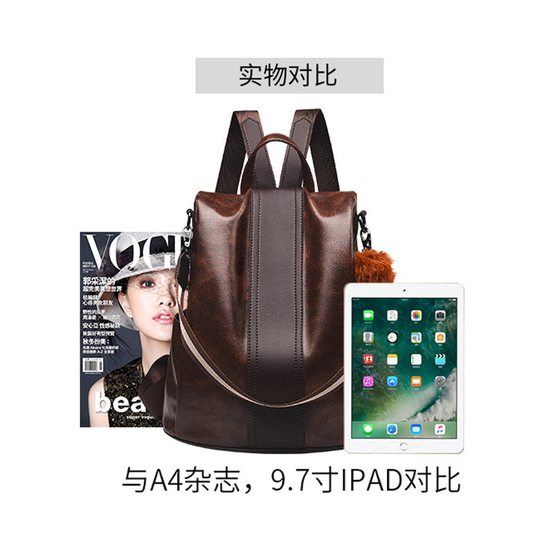 Anti-Theft Backpack Women's New Fashion Soft Leather Bag Commuting Large Capacity Small School Bag Lightweight Travel Backpack