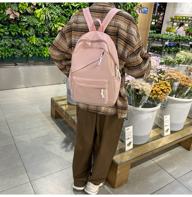 New Large Capacity Primary School Junior High School Students' Casual Schoolbag Japanese Style Fashion Simple Solid Color Travel Backpack