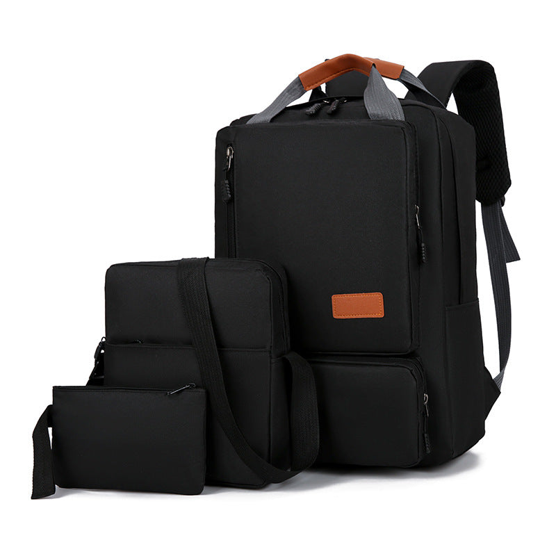 Cross-border New Three-piece Backpack Men's Business Outdoor Large-capacity Commuter Schoolbag Trendy Backpack for Male High School Students