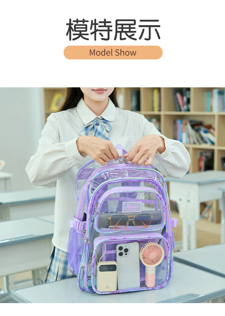 New Cross-Border Transparent Backpack Waterproof Large Capacity Male and Female Students Junior High School Grade School Bag Backpack Female