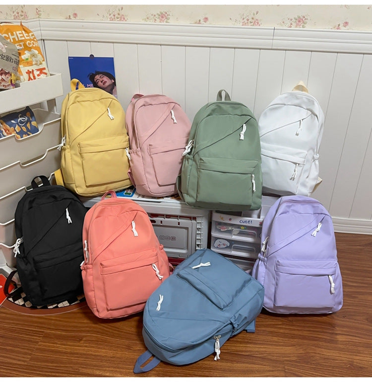 New Large Capacity Primary School Junior High School Students' Casual Schoolbag Japanese Style Fashion Simple Solid Color Travel Backpack