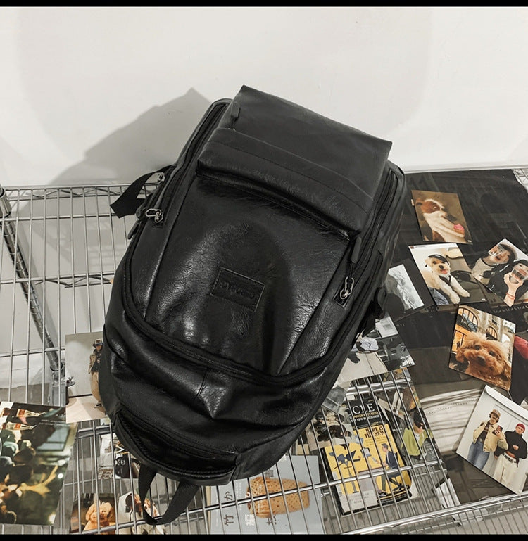 New soft leather retro men's and women's shoulder bag high school students college students large capacity schoolbag trendy cool all-match backpack wholesale