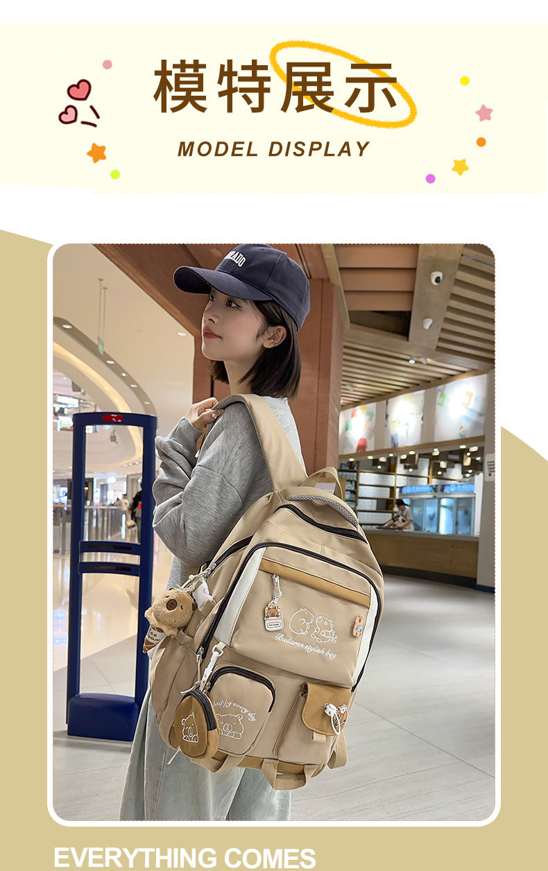 Ins Style School Bag for Girls, Versatile Color-Blocking Large-Capacity Backpack for Middle School and High School Students, Campus Style