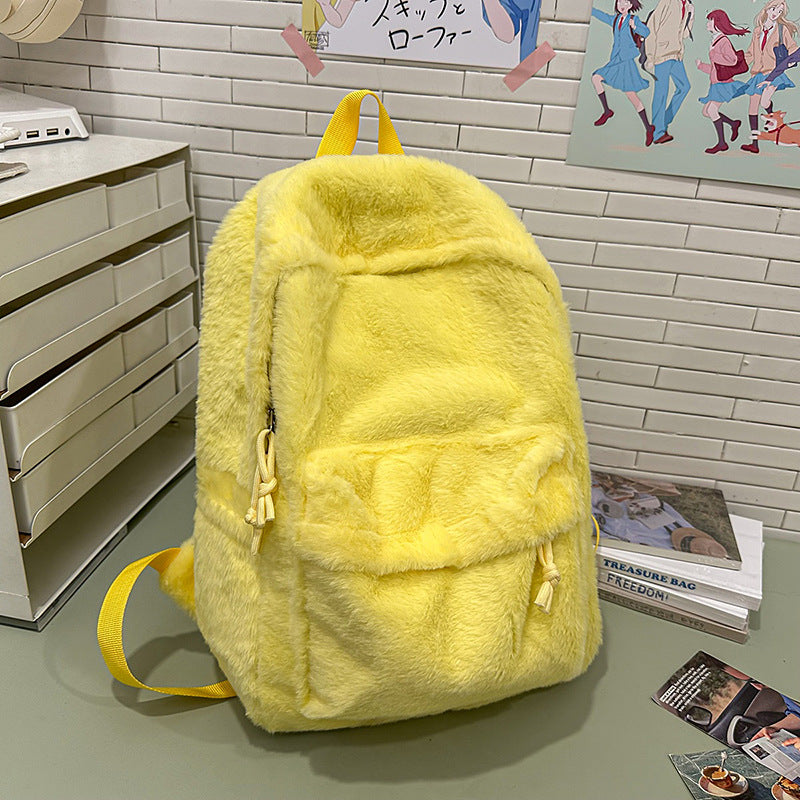 Stuffed Backpack, Korean Style Versatile Backpack, Autumn and Winter Niche High-Value School Bag, Female College Student Class Bag