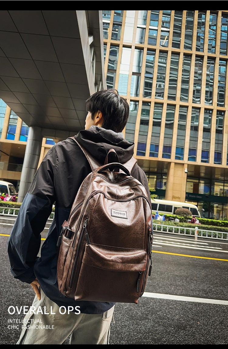 New soft leather retro men's and women's shoulder bag high school students college students large capacity schoolbag trendy cool all-match backpack wholesale