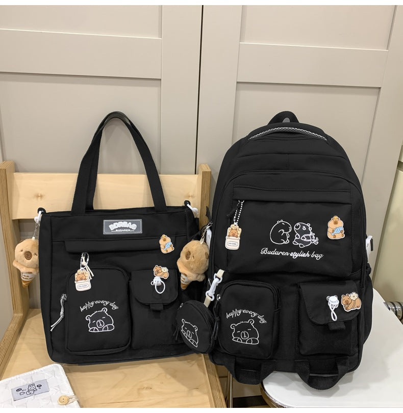 Ins Style School Bag for Girls, Versatile Color-Blocking Large-Capacity Backpack for Middle School and High School Students, Campus Style