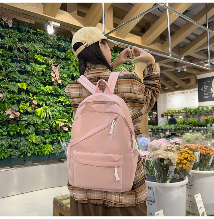 New Large Capacity Primary School Junior High School Students' Casual Schoolbag Japanese Style Fashion Simple Solid Color Travel Backpack
