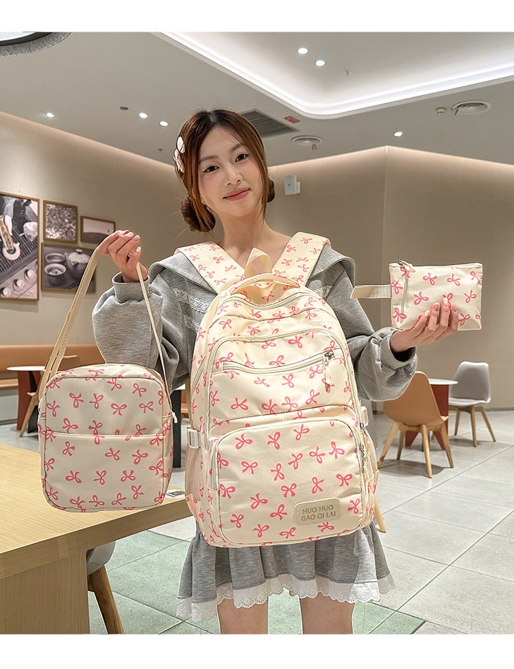New Girls Backpack Japanese Ins Three-piece Bag Junior Senior high school Student Schoolbag Campus Style Large Capacity Backpack