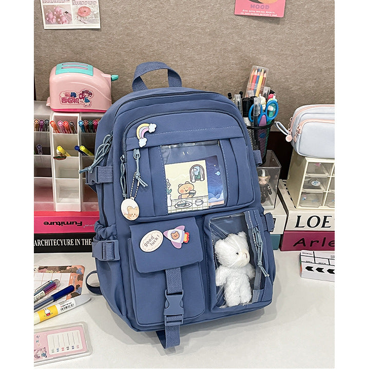 Korean Style Fresh and Cute Junior High School Backpack Women's Large Capacity Casual Schoolbag for Primary School Students Lightweight Storage Campus Backpack