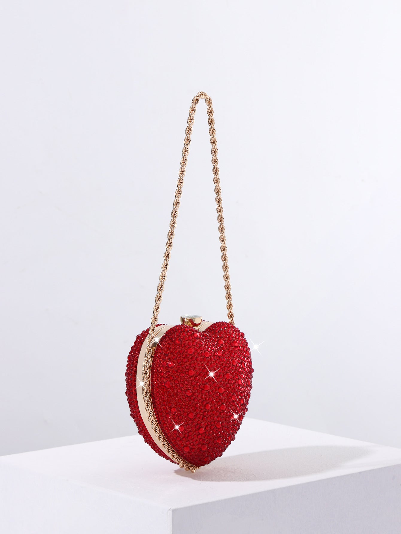 Cross-Border E-Commerce 2024 New Evening Bag European and American Accessible Luxury Full Diamond Diagonal Banquet Sparkling Heart Heavy-Duty Handbag