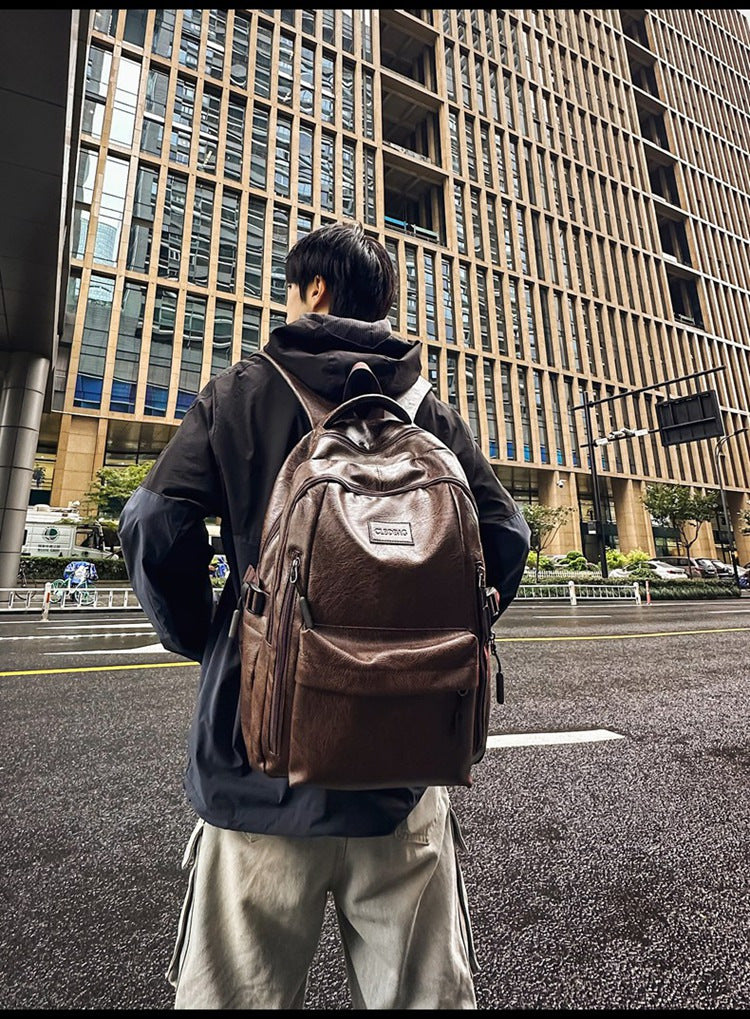 New soft leather retro men's and women's shoulder bag high school students college students large capacity schoolbag trendy cool all-match backpack wholesale