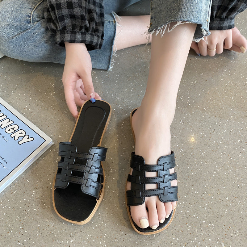 AliExpress Lazada Amazon Slippers Women's Summer Internet Popular Flat Bottom Slippers for Outer Wear Mesh Beach Sandals and Slippers for Women