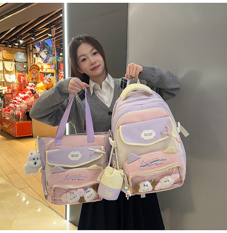 College Style School Bag Three-Piece Set for Girls with Good Looks and Versatile DIY Girl Pain Bag Student Class Backpack Tutoring Bag