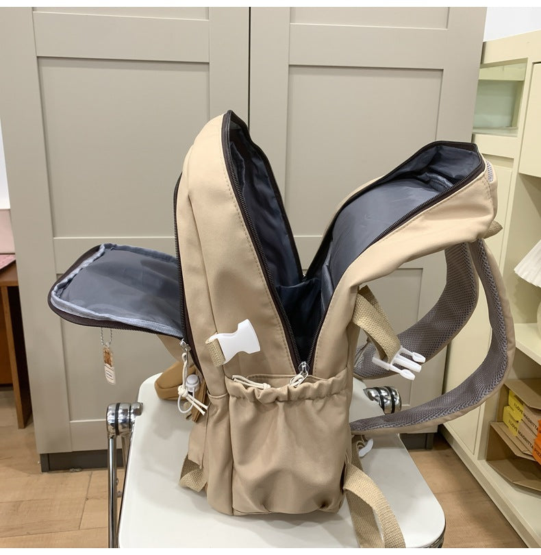 Ins Style School Bag for Girls, Versatile Color-Blocking Large-Capacity Backpack for Middle School and High School Students, Campus Style