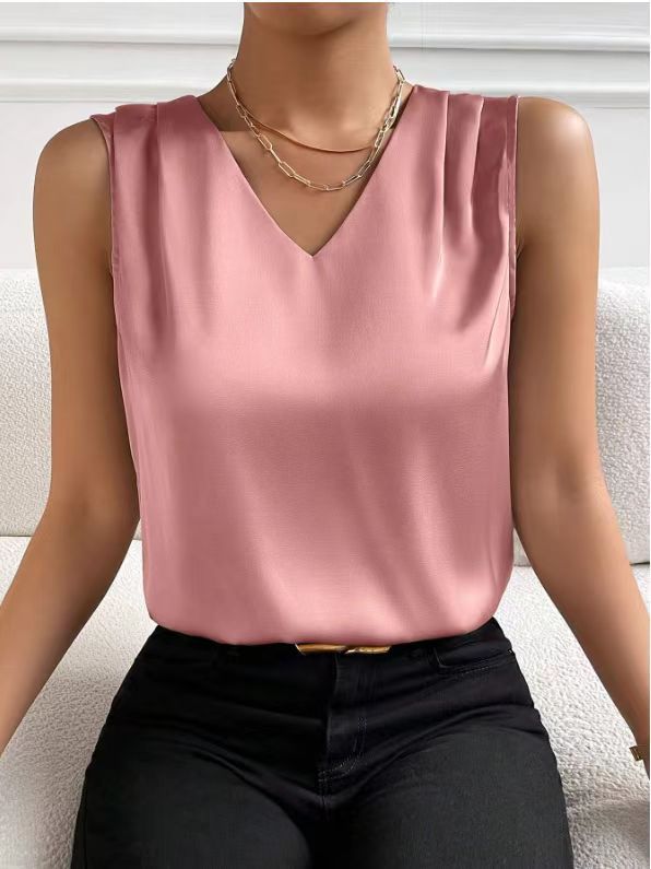 2026 Amazon European and American Cross-Border Women's Clothing Satin Suit Sleeveless Elegant Commuter Vest Base Top