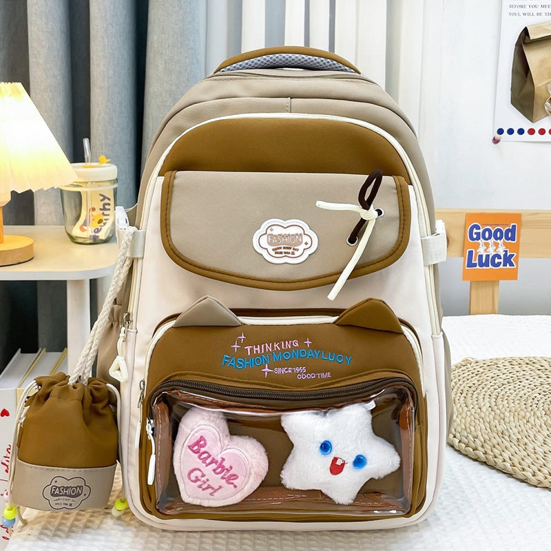 High-Looking Ins Style Schoolbag Junior High School Girl Backpack High School Student Large Capacity Cute Pain Bag Dopamine Backpack