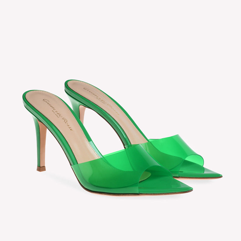 Transparent High-Heeled Shoes for Women, Versatile Sandals, Slimming, Thin Heels, Pointed Toes, Sexy Open-Toe Slip-Ons, New Spring and Summer 2026 Models