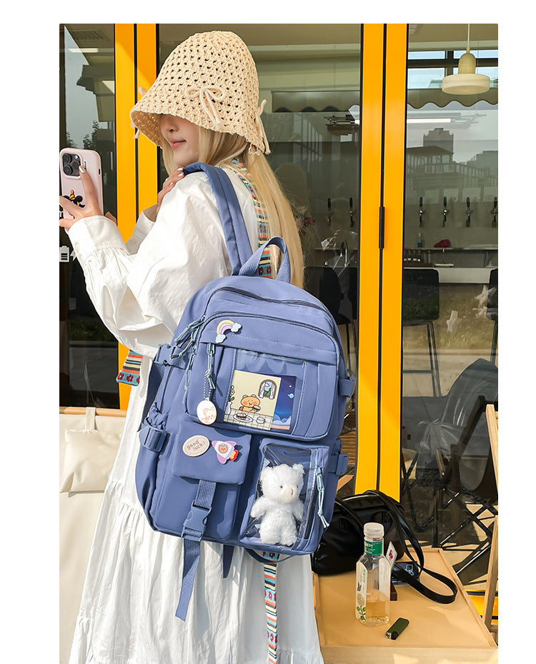 Korean Style Fresh and Cute Junior High School Backpack Women's Large Capacity Casual Schoolbag for Primary School Students Lightweight Storage Campus Backpack