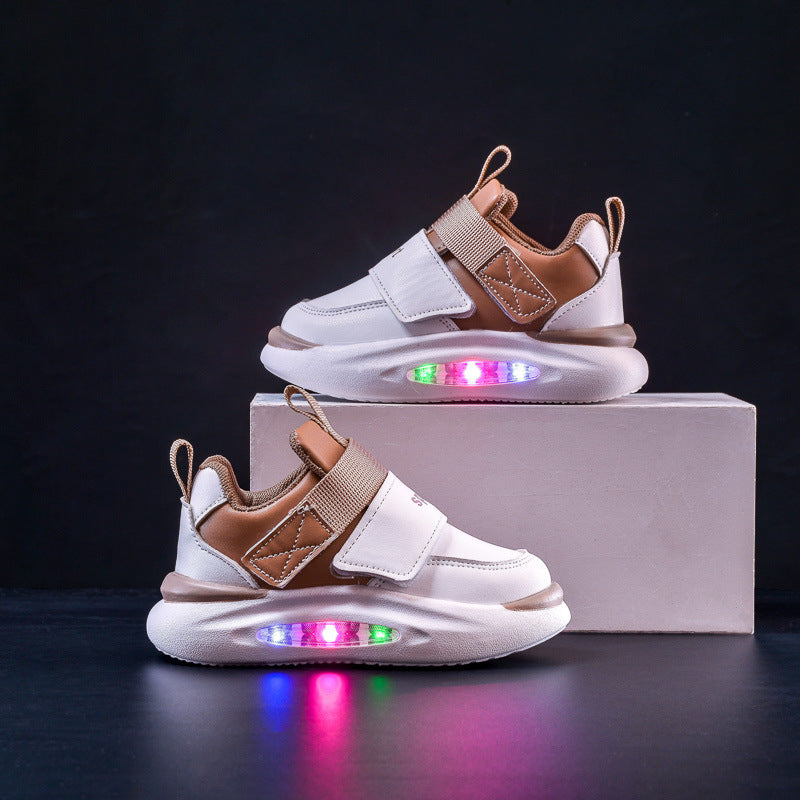 Boys and Girls light-on board shoes Spring and Autumn new children's sneaker medium and small children's casual soft bottom flash running shoes fashion