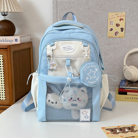 Cute Girl's Pain Bag Backpack Star Girl's Senior high school College Student Schoolbag Large Capacity High-value Backpack