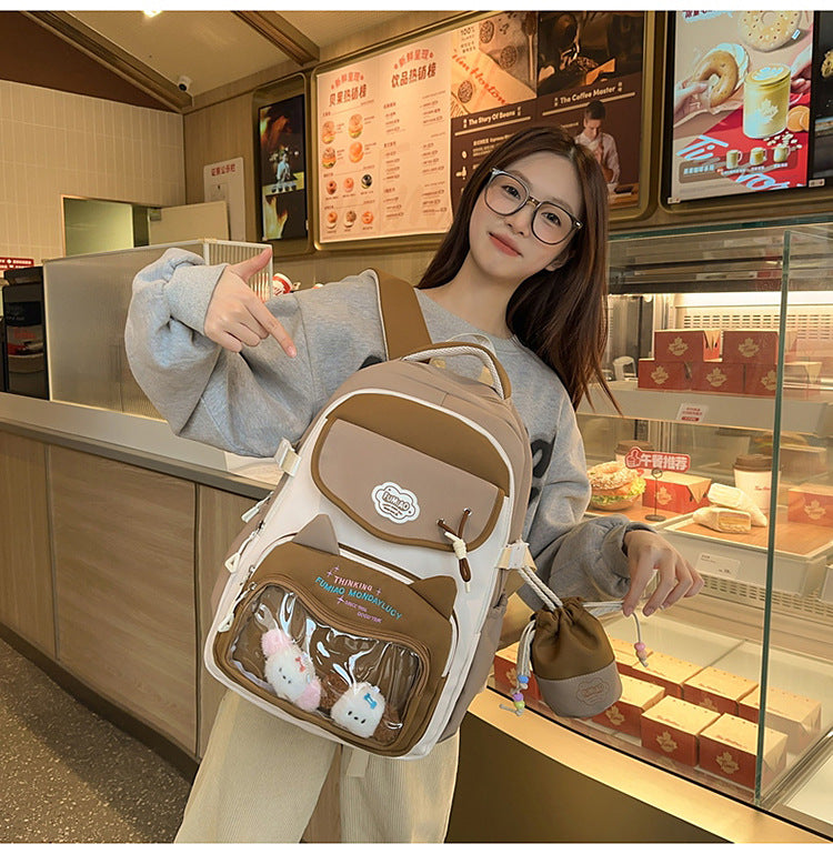 College Style School Bag Three-Piece Set for Girls with Good Looks and Versatile DIY Girl Pain Bag Student Class Backpack Tutoring Bag