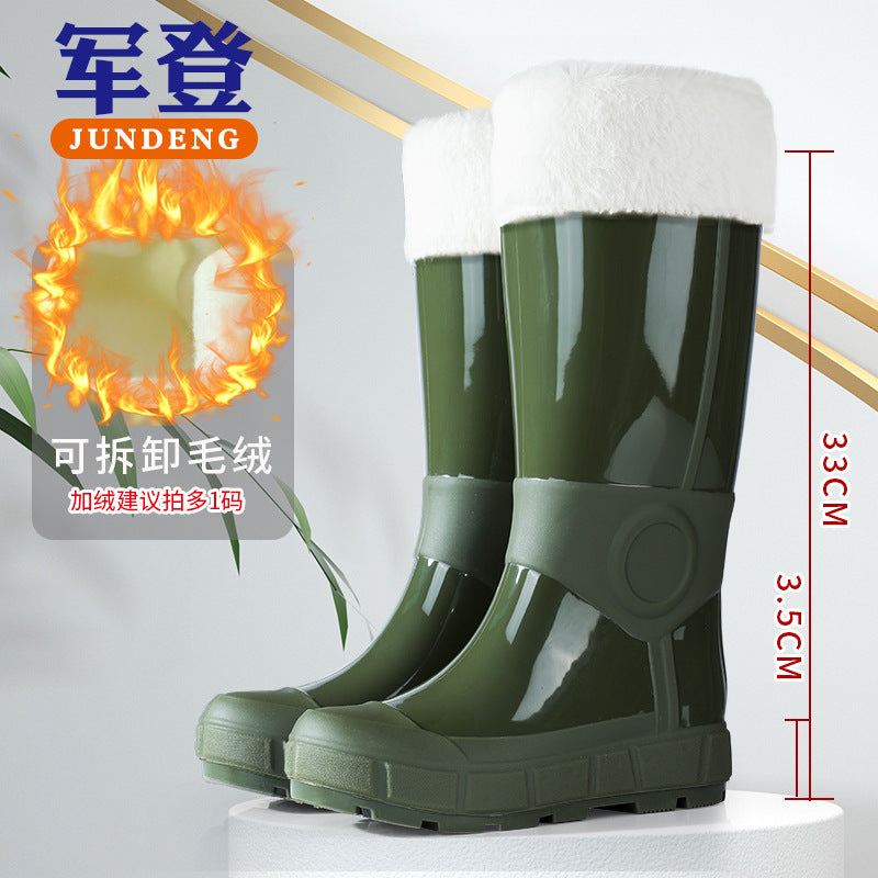 Military Fashion Rain Boots for Women, Thick-Soled High-Top Water Shoes for Women, Adult Kitchen Non-Slip Warm Waterproof Rain Boots