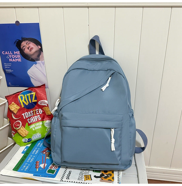 New Large Capacity Primary School Junior High School Students' Casual Schoolbag Japanese Style Fashion Simple Solid Color Travel Backpack