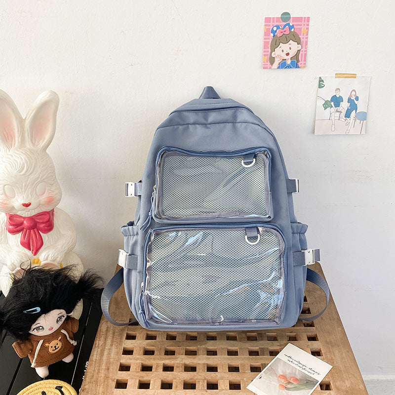 Japanese-Style Ins Transparent Badge Pain Bag Backpack for Women, Anime Convention Jk School Bag, Student Girl Backpack