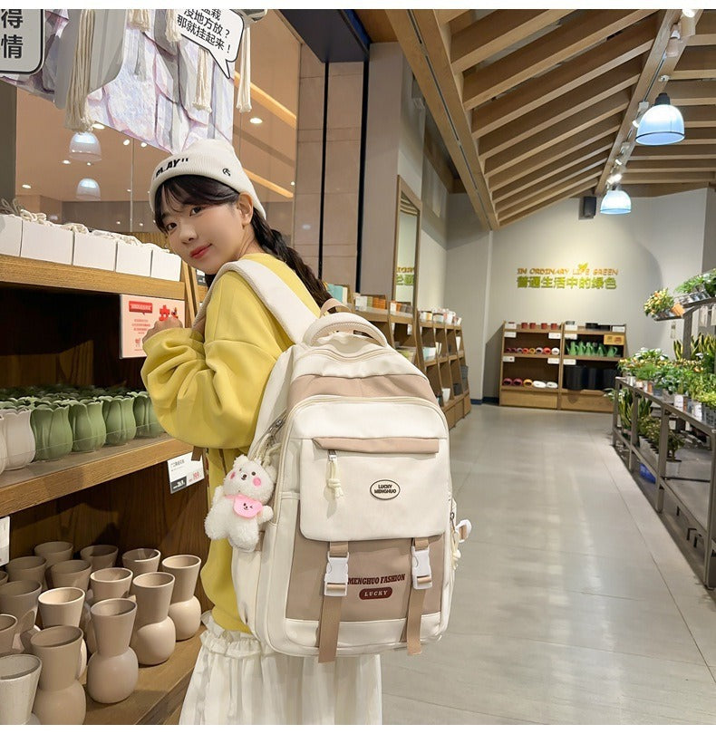 Korean Style Contrast Color Cute Backpack Female College Student Campus Style Schoolbag Japanese Style Junior High School Senior high school Large Capacity Backpack